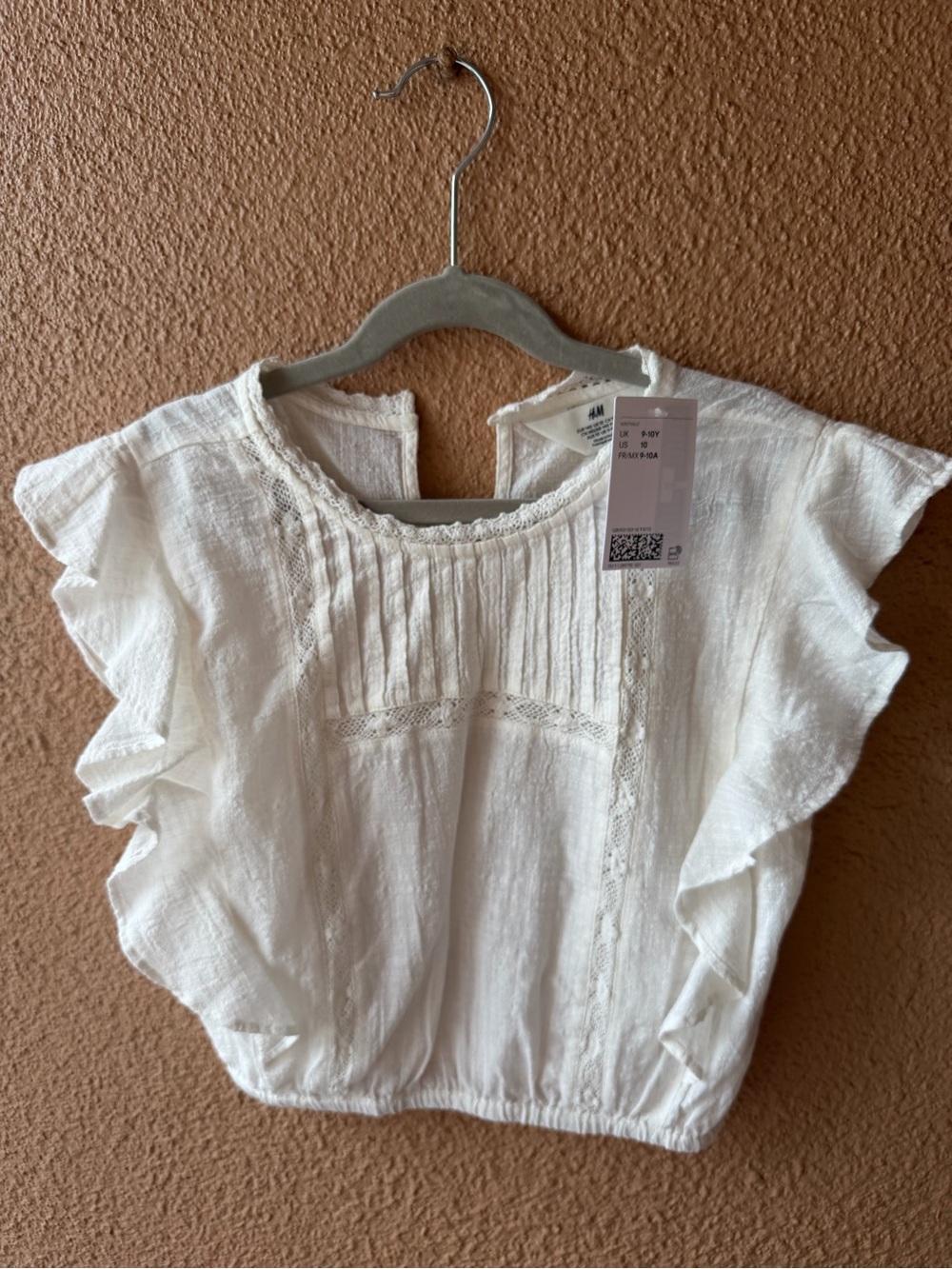 H&M Cream Ruffle Sleeve Cotton Blouse
